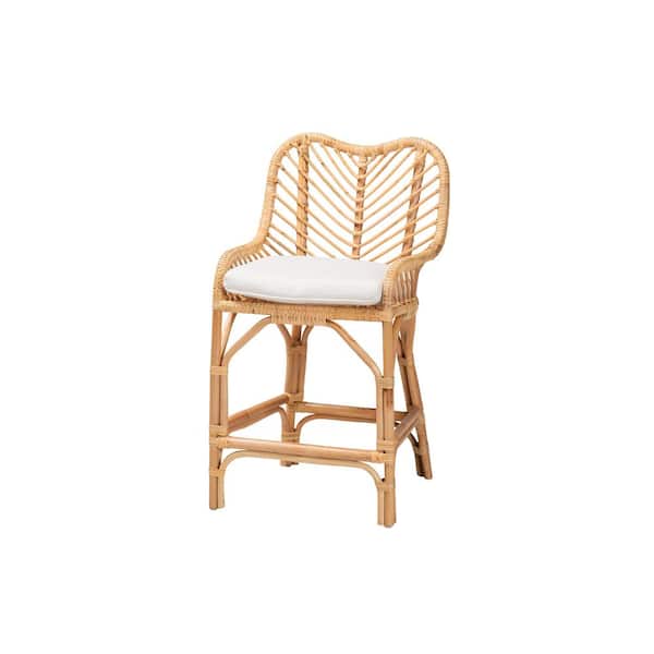 bali & pari Arween 41.7 in. White and Natural Rattan Wood Frame Counter Height Bar Stool