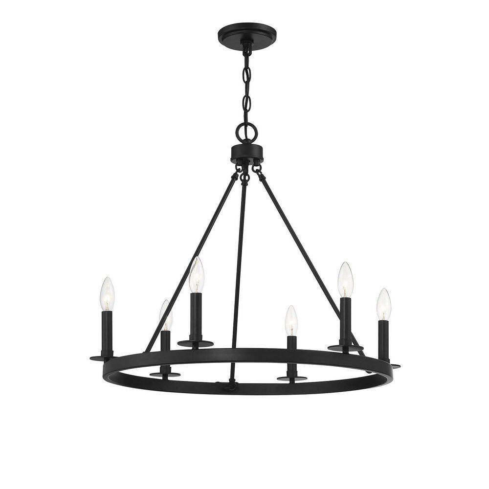 Elegant Matte Black 6-Light Wagon Wheel Chandelier