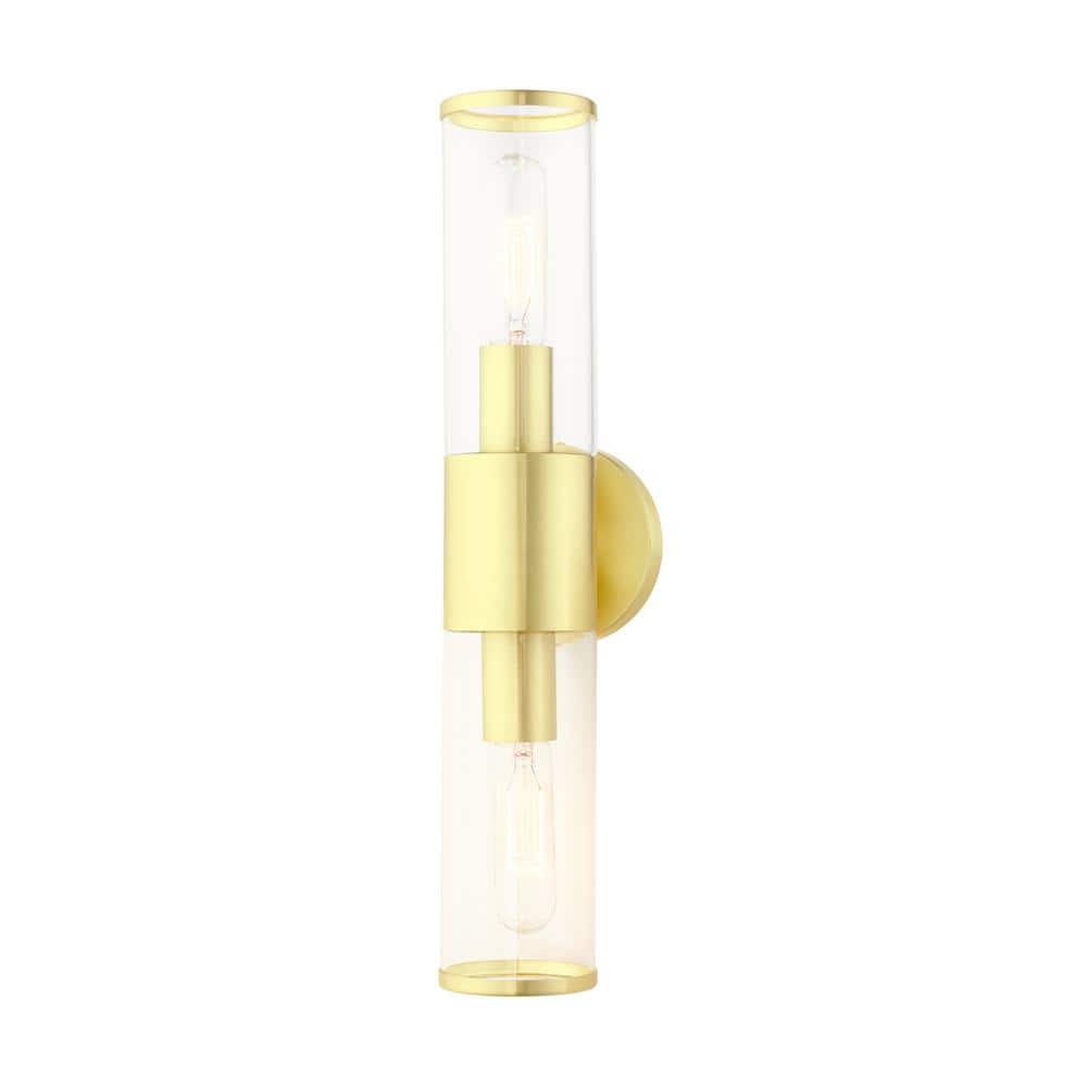 Bancroft Satin Brass 2-Light Vanity with Clear Glass Shades
