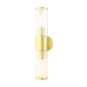 Prestwick 18.5 in. 2-Light Satin Brass ADA Vanity Light with Clear Glass