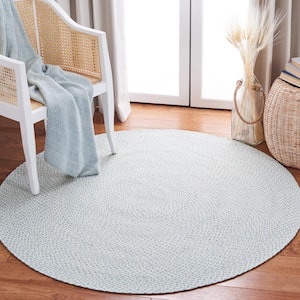 Braided Ivory/Light Blue 7 ft. x 7 ft. Round Solid Area Rug