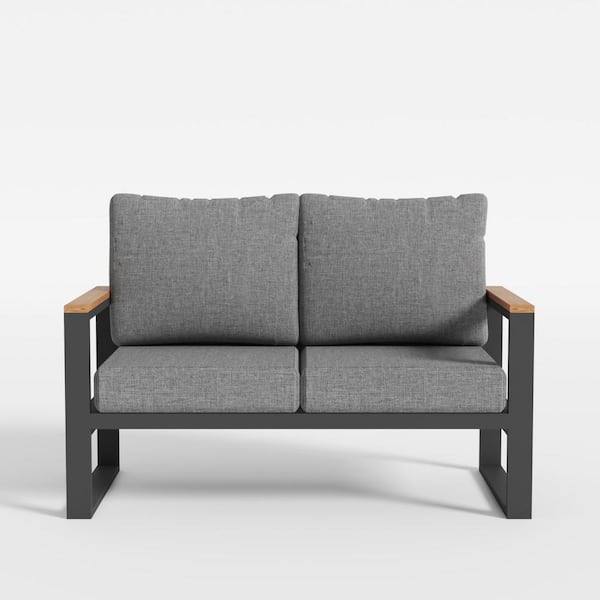 AURA OUTDOOR Patio Aluminum Loveseat Sofa, Outdoor Loveseat Chair with Grey Cushions, Grey