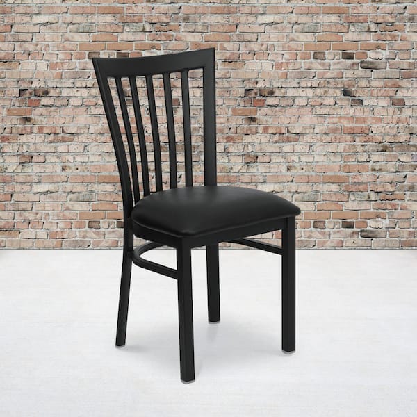 Hercules Black Vinyl School House Back Metal Restaurant Chair