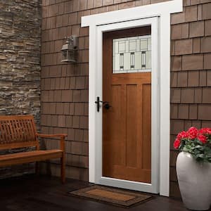 36 in. x 84 in. 3000 Series White Left-Hand Fullview Easy Install Aluminum Storm Door with Oil-Rubbed Bronze Hardware