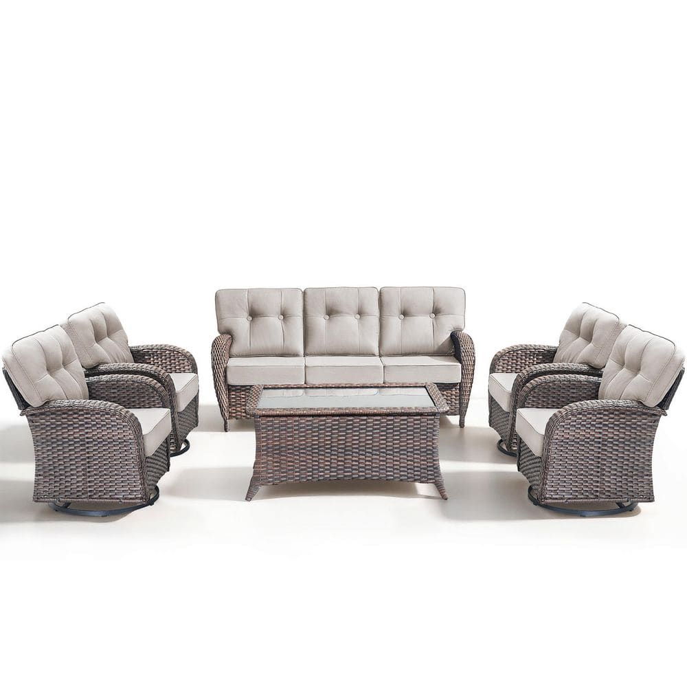6-Piece Wicker Patio Conversation Set with Swivel Rocking Chairs and Beige Cushions price history on PriceWatchPro