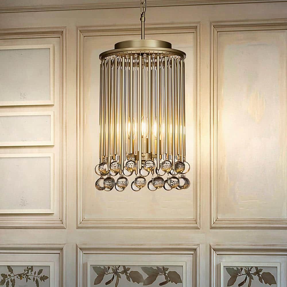 3-Light Small French Modern Cylinder Chandelier with Clear Glass