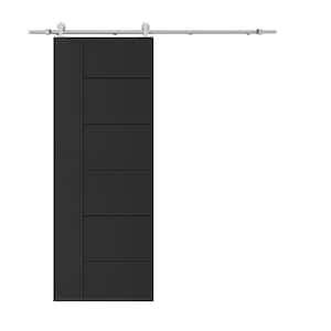 Modern Classic 24 in. x 80 in. Black Stained Composite MDF Paneled Sliding Barn Door with Hardware Kit