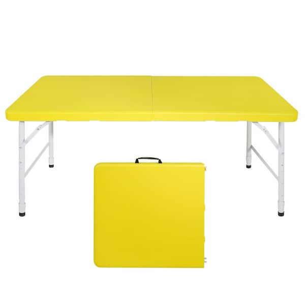 49.21 in. Yellow Rectangle Steel Folding Picnic Table, Portable Outdoor Camping Table Only Maximum Weight 135KG