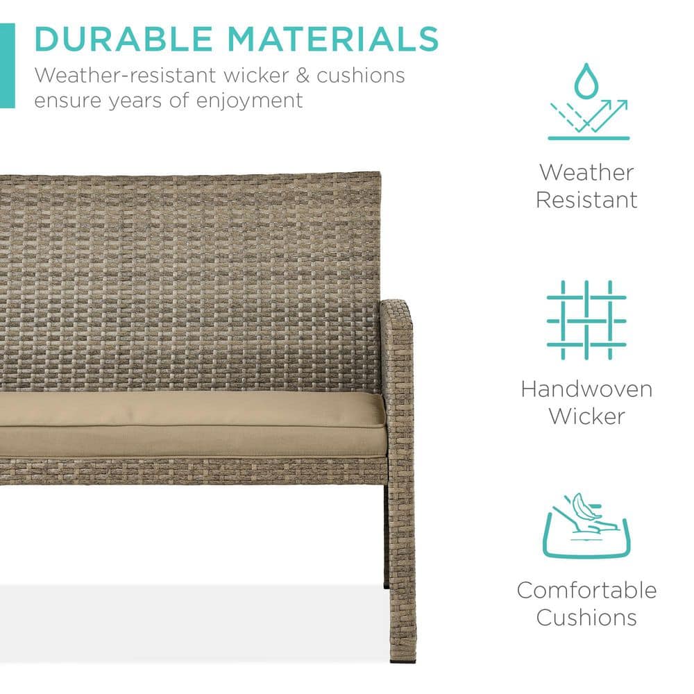 Taupe Wicker 4-Piece Outdoor Patio Conversation Set with Cushions