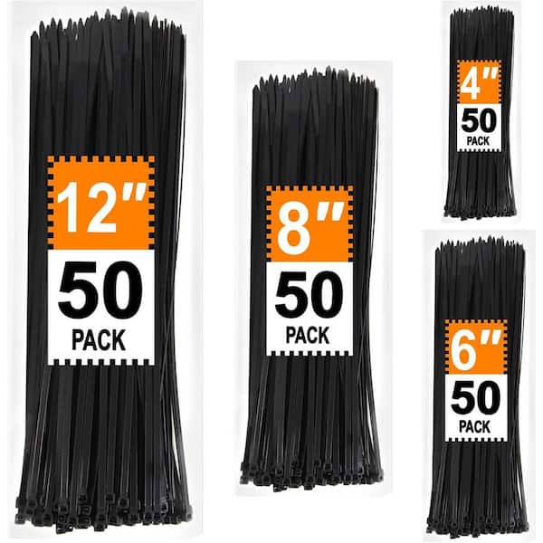 Lock Series 4 plus 6 plus 8 plus 12 in. UV Resistant Nylon Cable Zip Tie Black 200-Pack B0CSXGZXM8