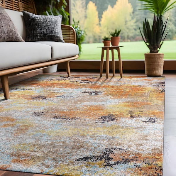 Ocean Abstract Orange 4 ft. x 6 ft. Non-Slip Rubber Back Indoor Area Rug
