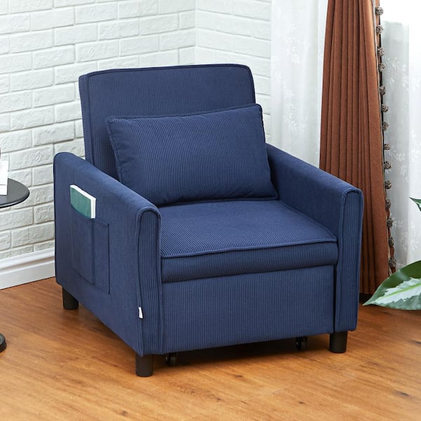 29.1 in. Folding Twin Size Polyester Sofa Bed, Pull Out Sleeper Chair with Adjustable Backrest, Pillow, Blue