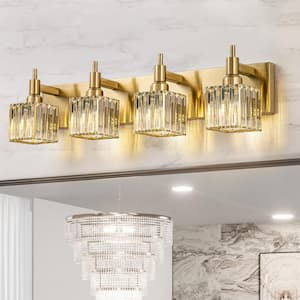 Orillia 27.5 in. 4-Light Modern Gold Bathroom Vanity Light with Crystal Shades