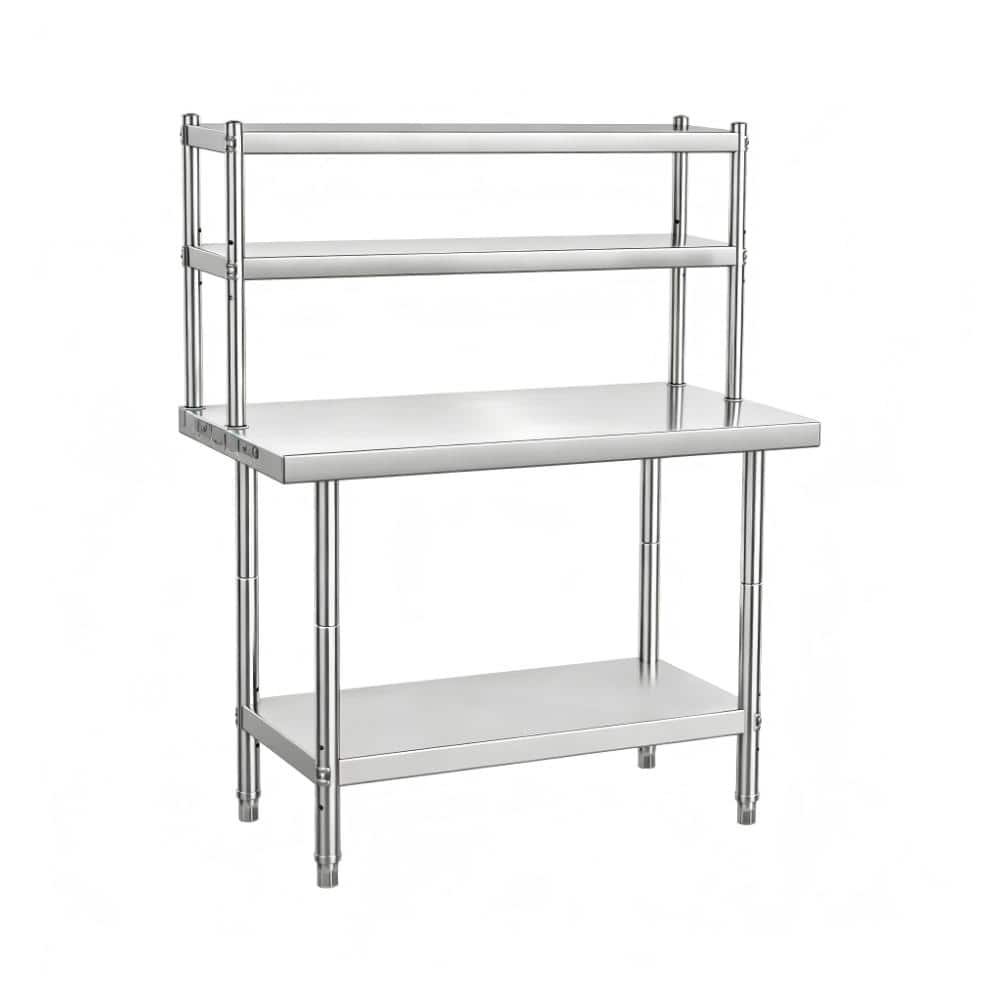 Stainless Steel Work Table with Double Overshelves Heavy Duty Commercial Prep Table, Adjustable Under Shelf 39x24in price history on PriceWatchPro