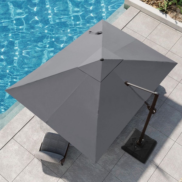 Pellebant 9 ft. x 12 ft. Outdoor Aluminum Cantilever 360° Rotation Patio Umbrella in Dark Gray with Umbrella Base
