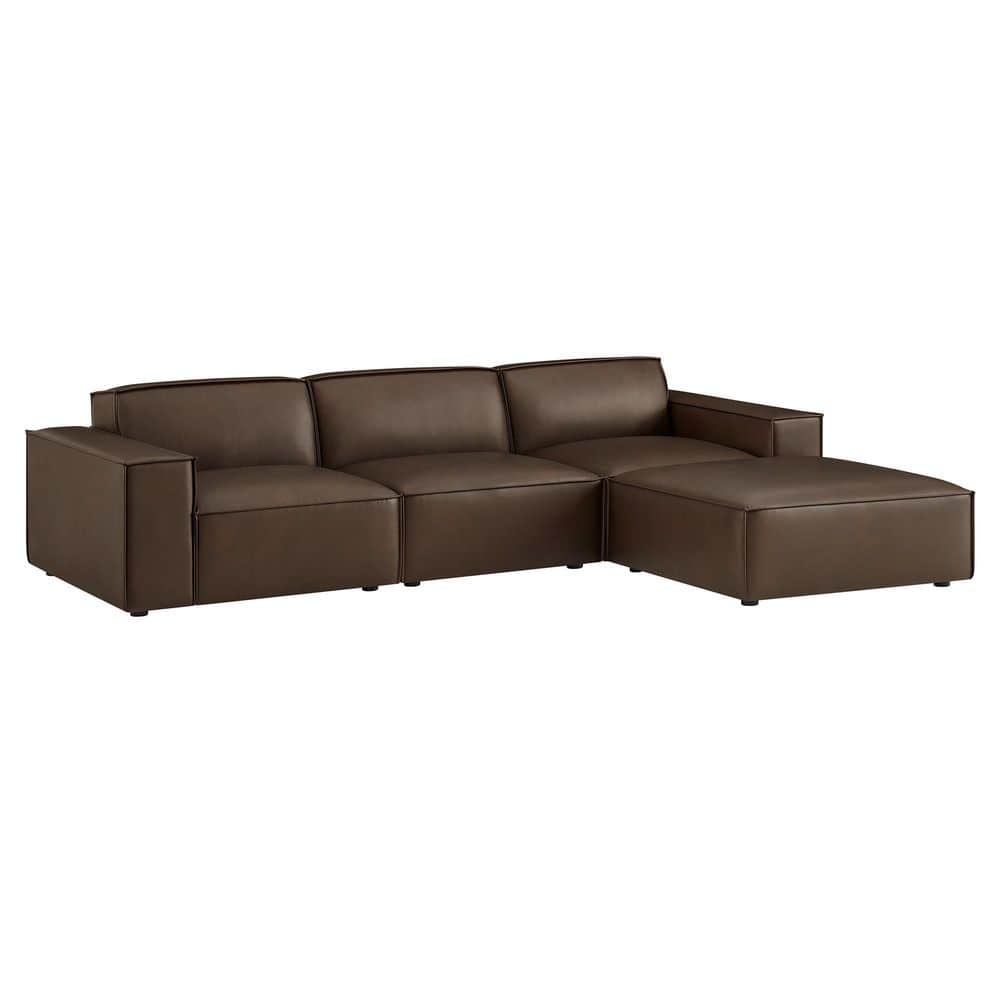 Restore Faux Leather 4-Piece Modular Sofa Set with Ottoman in Espresso