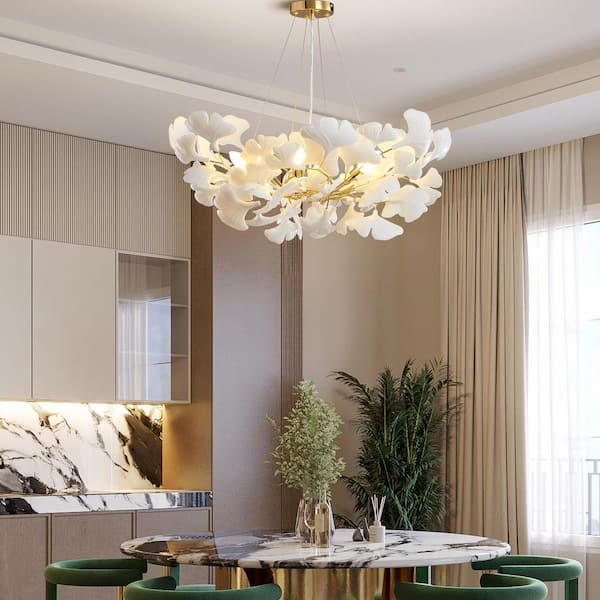 Gleam Flare 6 Light Gold Chandelier, Luxury Ginkgo Branch