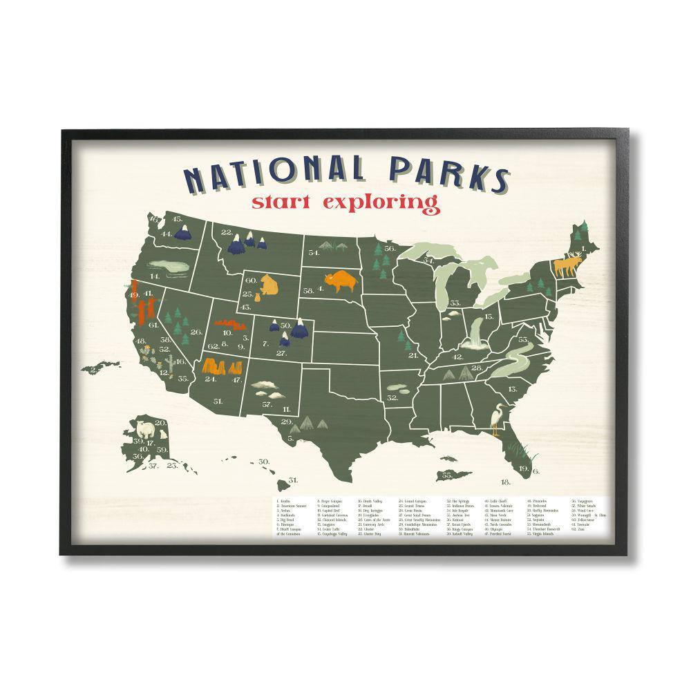 National Park Map Numbered Key United States by Daphne Polselli Framed Print Abstract Texturized Art 16 in. x 20 in. price history on PriceWatchPro