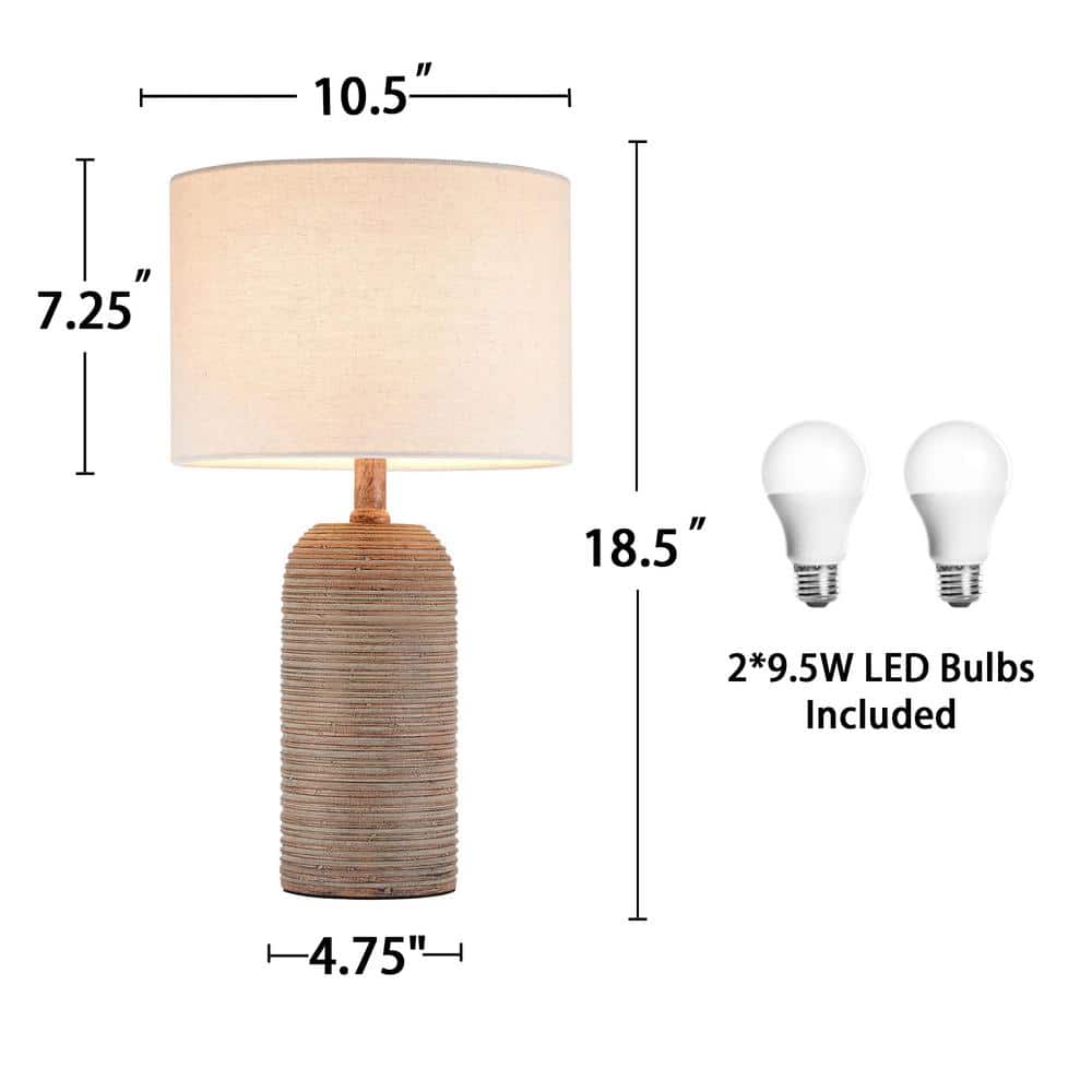 18.5" Light Brown Resin Table Lamp Set with Linen Shades