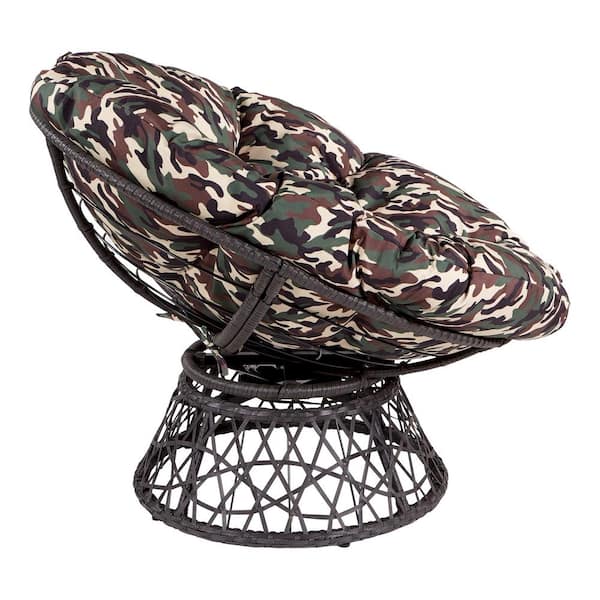 OSP Home Furnishings Papasan Chair with Camo cushion and Black