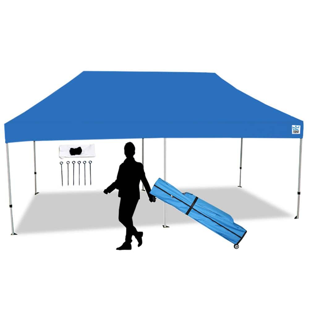 King Canopy 10ft x 20ft Blue Polyester Pop-Up Tent with White Aluminum Frame