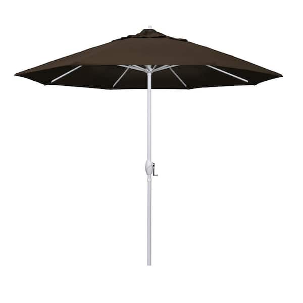 California Umbrella 9 ft. Matted White Aluminum Market Patio Umbrella Auto Tilt in Mocha Pacifica