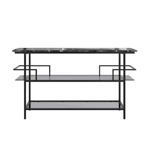 Barlow Console Unit, Black Faux Marble and Black Metal Frame