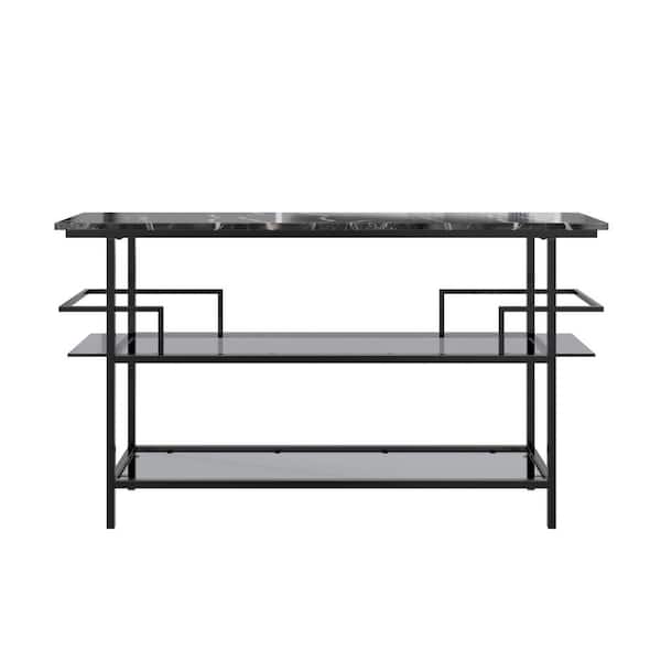 CosmoLiving by Cosmopolitan Barlow Console Unit, Black Faux Marble and Black Metal Frame