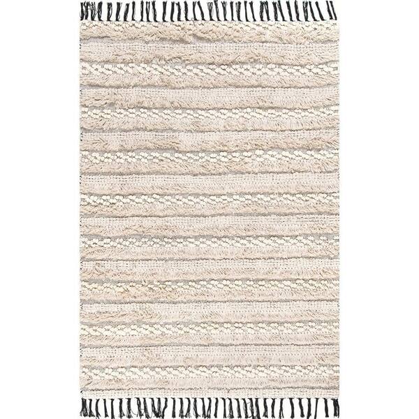 nuLOOM Emerita Tassel Shag Beige 3 ft. x 5 ft. Area Rug MGAJ01A305