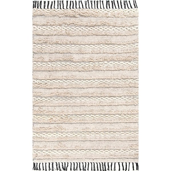 nuLOOM Emerita Tassel Shag Beige 5 ft. x 8 ft. Area Rug