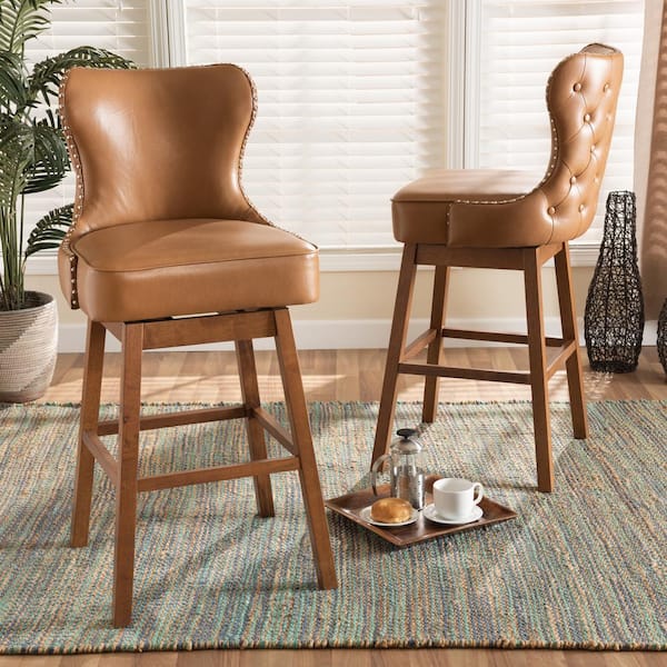 Gradisca 44.5 in. Tan and Walnut Brown Low Back Wood Bar Height Bar Stool (Set of 2)