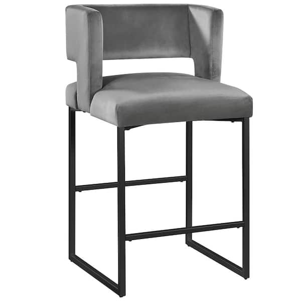 Best Master Furniture Lynx 36.5 in H Gray Velvet Bar Stools in Matte Black (Set of 2)