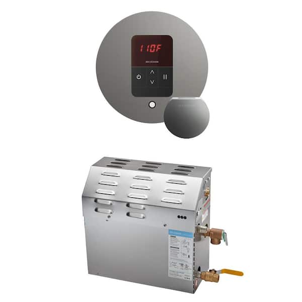 Mr. Steam MS 15 kW (15000 W) Steam Shower Generator Package with round iTempo Control in Satin Steel