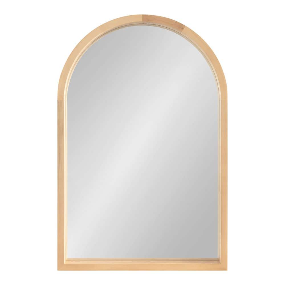 Natural Wood Arched Vanity Mirror with Deep Profile