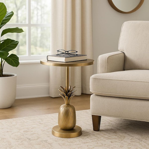 Liv & Skye 15 in. Gold Round Metal Accent End Table 17707-02 - The