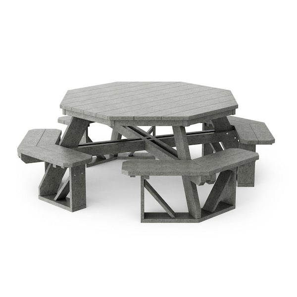 Heritage 87 in. Dark Gray Octagon HDPE Plastic Picnic Table Seats 8 People