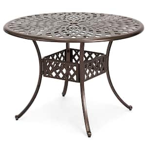 Arden 41 in. Cast Aluminum Outdoor Patio Dining Table with 2 in. Umbrella Hole and Lattice Weave Design in Bronze