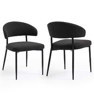 Ayoka Boucle Fabric with Black Iron Legs Dining Chair in Black Set of 2 Included