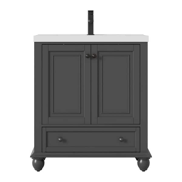 30 in. W. x 18.2 in. D x 34 in. H Single Sink Freestanding Gray Bath Vanity with White Advanced Composite Resin Top