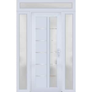 8088 54 in. W. x 94 in. Left-hand/Inswing Frosted Glass White Silk Metal-Plastic Steel Prehend Front Door with Hardware