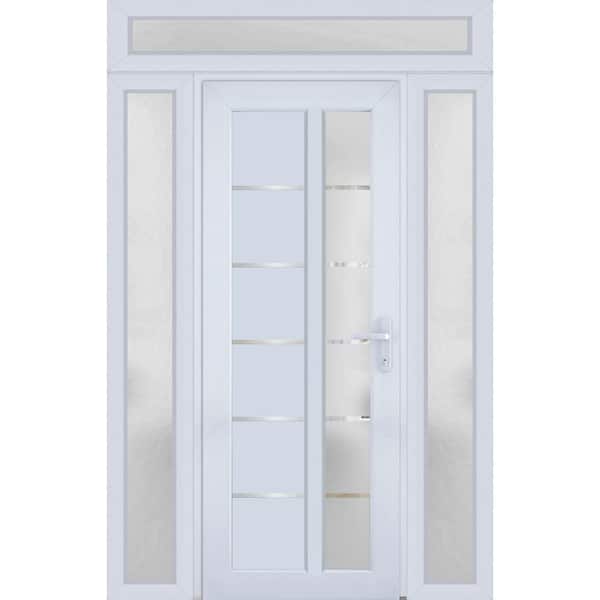 VDOMDOORS 8088 58 in. W. x 94 in. Left-hand/Inswing Frosted Glass White Silk Metal-Plastic Steel Prehend Front Door with Hardware