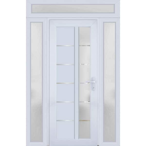 VDOMDOORS 8088 64 in. W. x 94 in. Left-hand/Inswing Frosted Glass White Silk Metal-Plastic Steel Prehung Front Door with Hardware