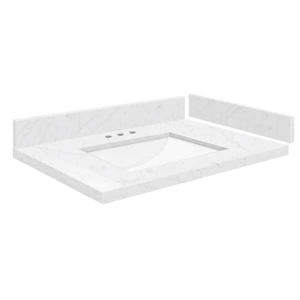 Transolid Silestone 27.5 in. W x 22.25 in. D Quartz White Rectangular Single Sink Vanity Top in Statuario