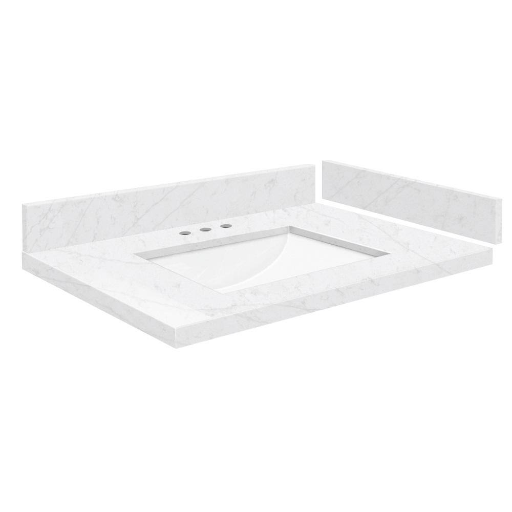 Silestone 27.75 in. W x 22.25 in. D Quartz White Rectangular Single Sink Vanity Top in Statuario -  Transolid, 608197341649