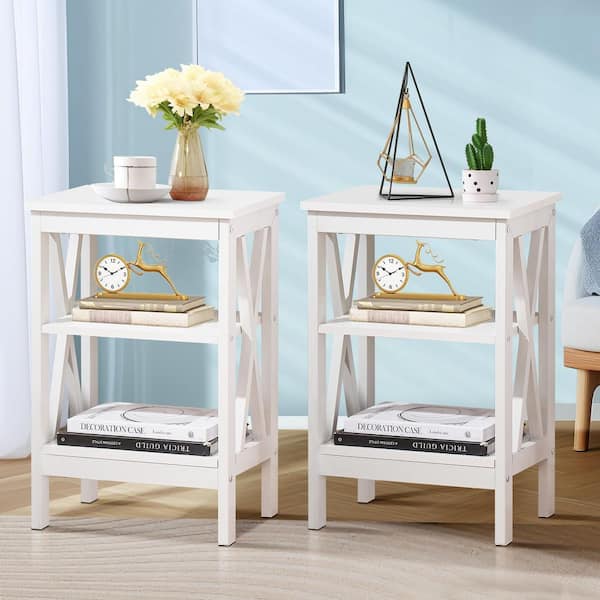 3-Piece White Metal Queen Bedroom Set Upholstered Platform Bed w/ Storage Drawers and 2 Nightstands, Metal Frame Bed Set