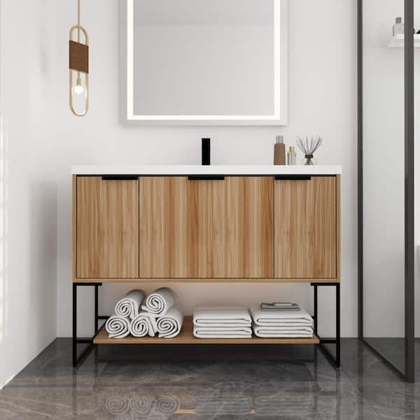 Unbranded 48 in. W x 18 in. D x 35 in. H Freestanding Single Sink Bath Vanity in Maple with White Resin Top