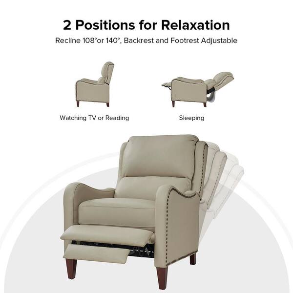 JAYDEN CREATION Joseph Beige Genuine Leather Swivel Rocking Manual Recliner  with Straight Tufted Back Cushion and Curved Mood Arms RCCZ0827-BGE - The  Home Depot