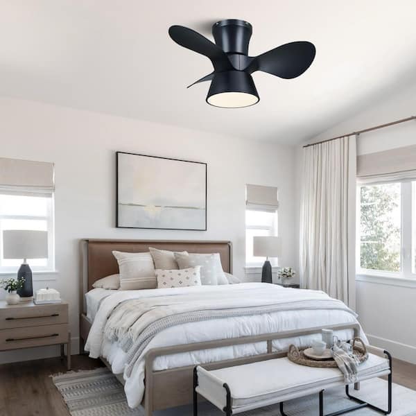 24 in. Integrated LED Indoor Black Flush Mount Ceiling Fan with Light Kit and Remote Control