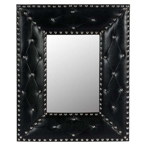 Miscool 21 in. W x 26 in. H Morden Rectangle Black PU Covered MDF Framed Wall Hanging Mirror with Rivet Decoration