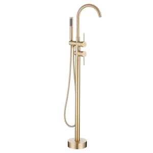 2-Handle Drip-Free Claw Foot Tub Faucet with 360° Rotation in Brushed Gold